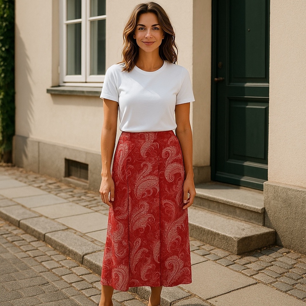 NWOT TALBOTS Size L Elegant Red Paisley Skirt Perfect for any occasion